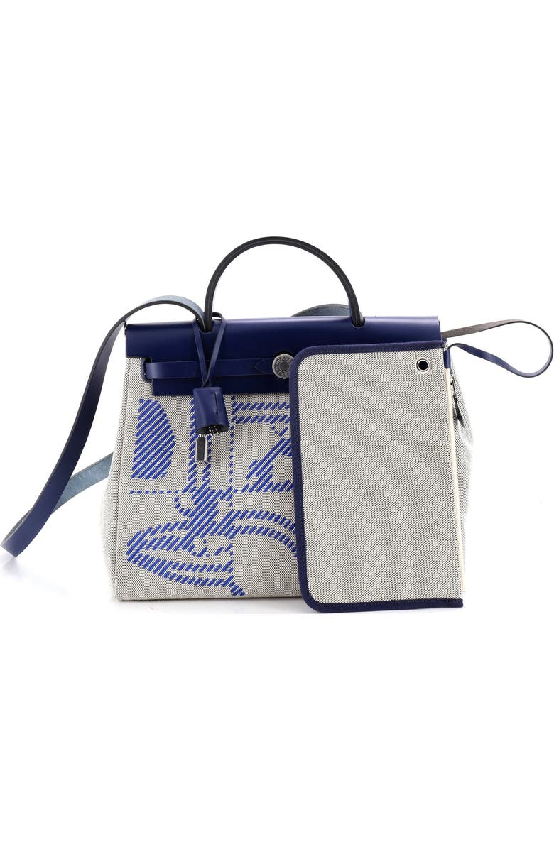 Pre-Owned Hermes Herbag Zip Relief Brides de Gala Toile and Leather 31, Alternate, color, Bleu France