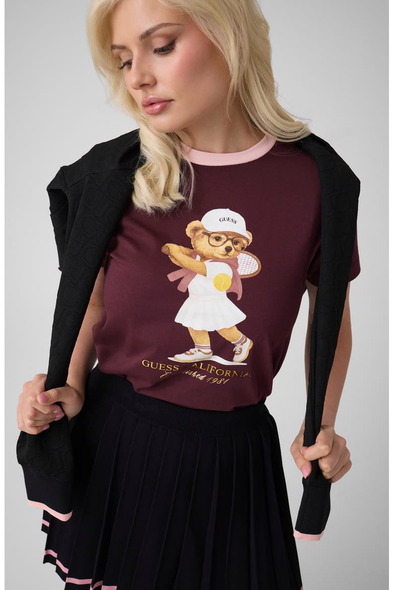 Tennis Bear Graphic Tee, Alternate, color, OPEN BURGUNDY