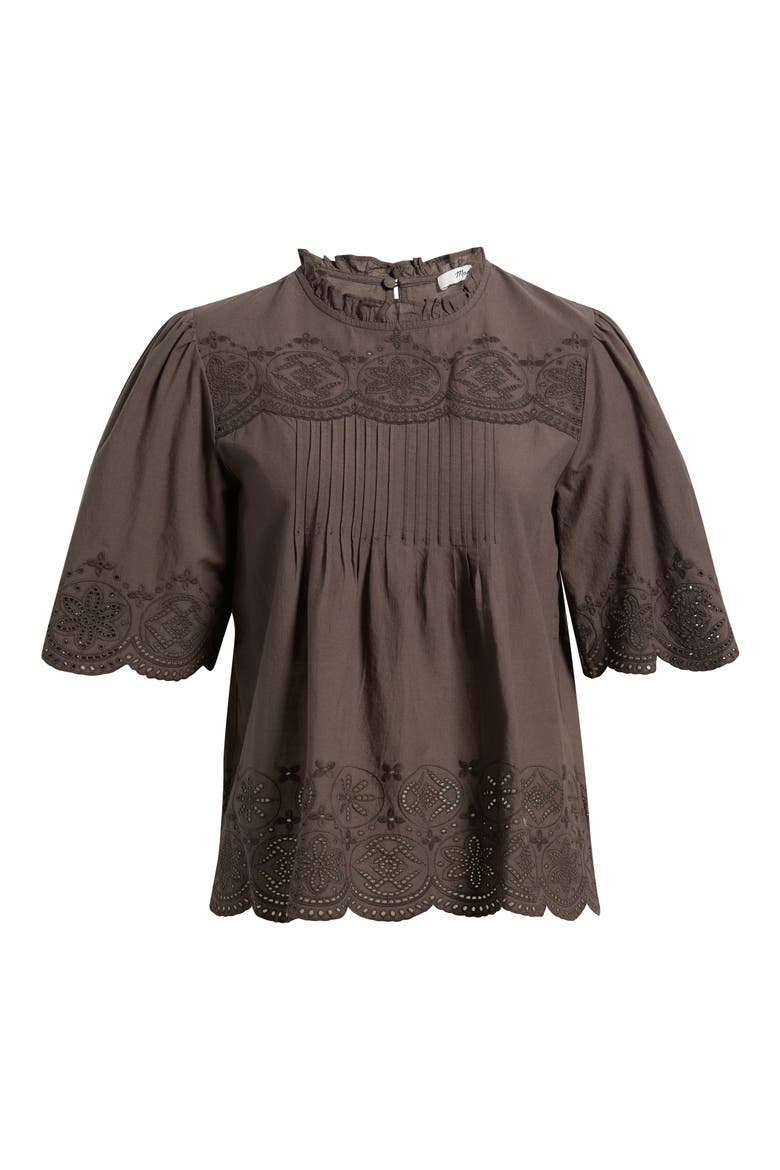 Embroidered Pintuck High Neck Cotton Voile Top, Alternate, color, CHOCOLATE PLUM