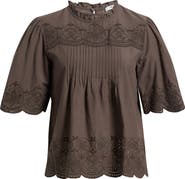 Madewell Embroidered Pintuck High Neck Cotton Voile Top