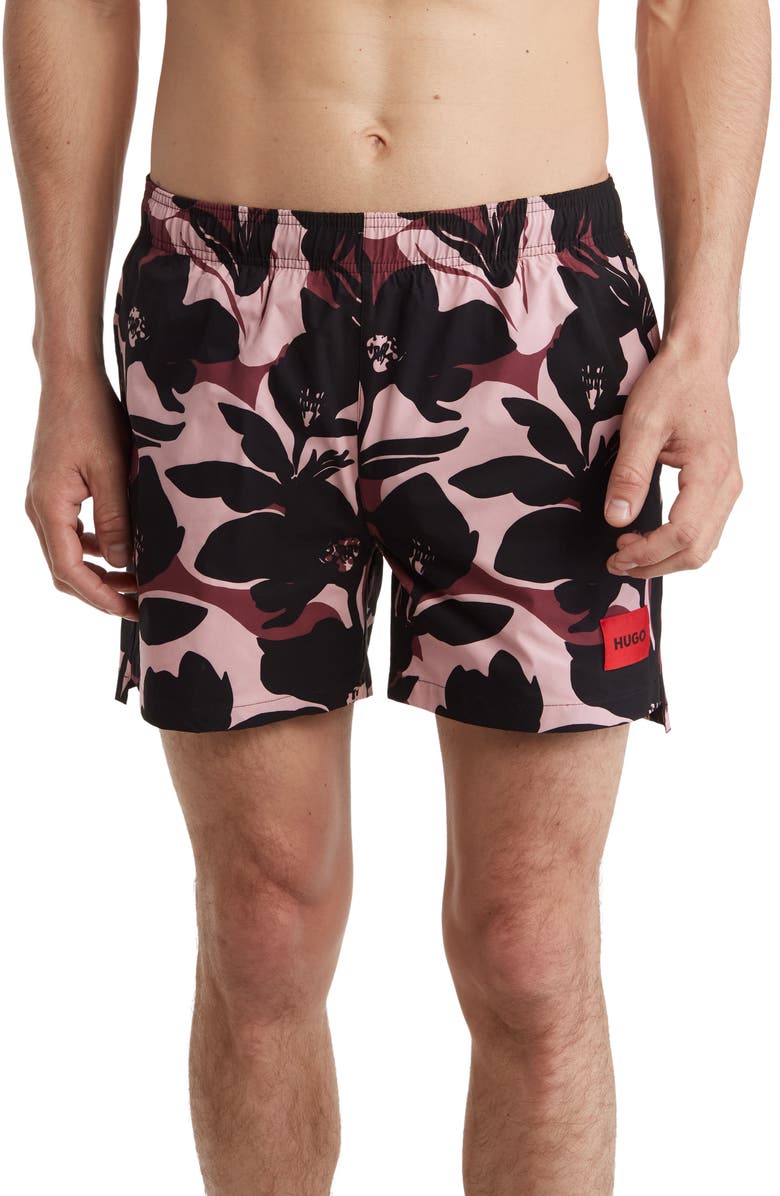 BOSS Dushi Swim Trunks, Main, color, Pink/ Black