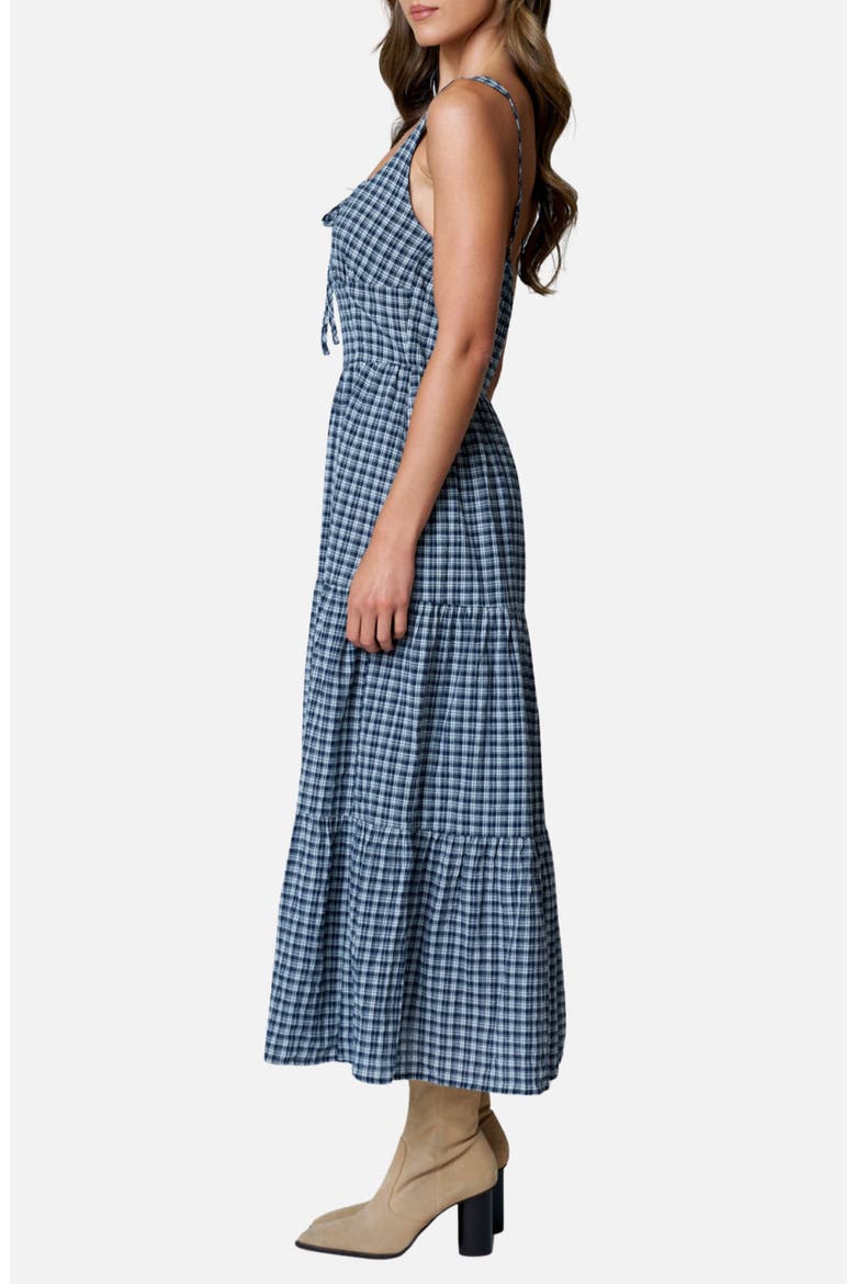 Plaid Sleeveless Tiered Midi Dress, Alternate, color, NAVY
