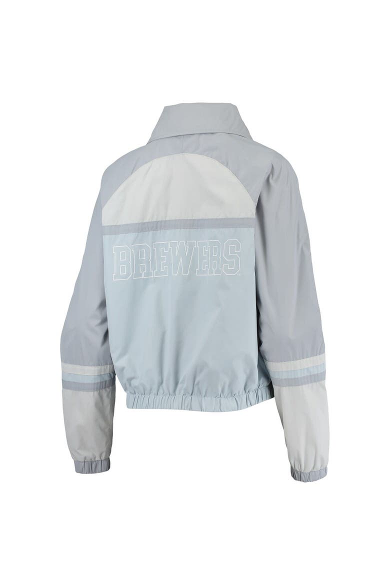Women's The Wild Collective Navy Milwaukee Brewers Colorblock Track Raglan Full-Zip Jacket, Alternate, color, Light Blue