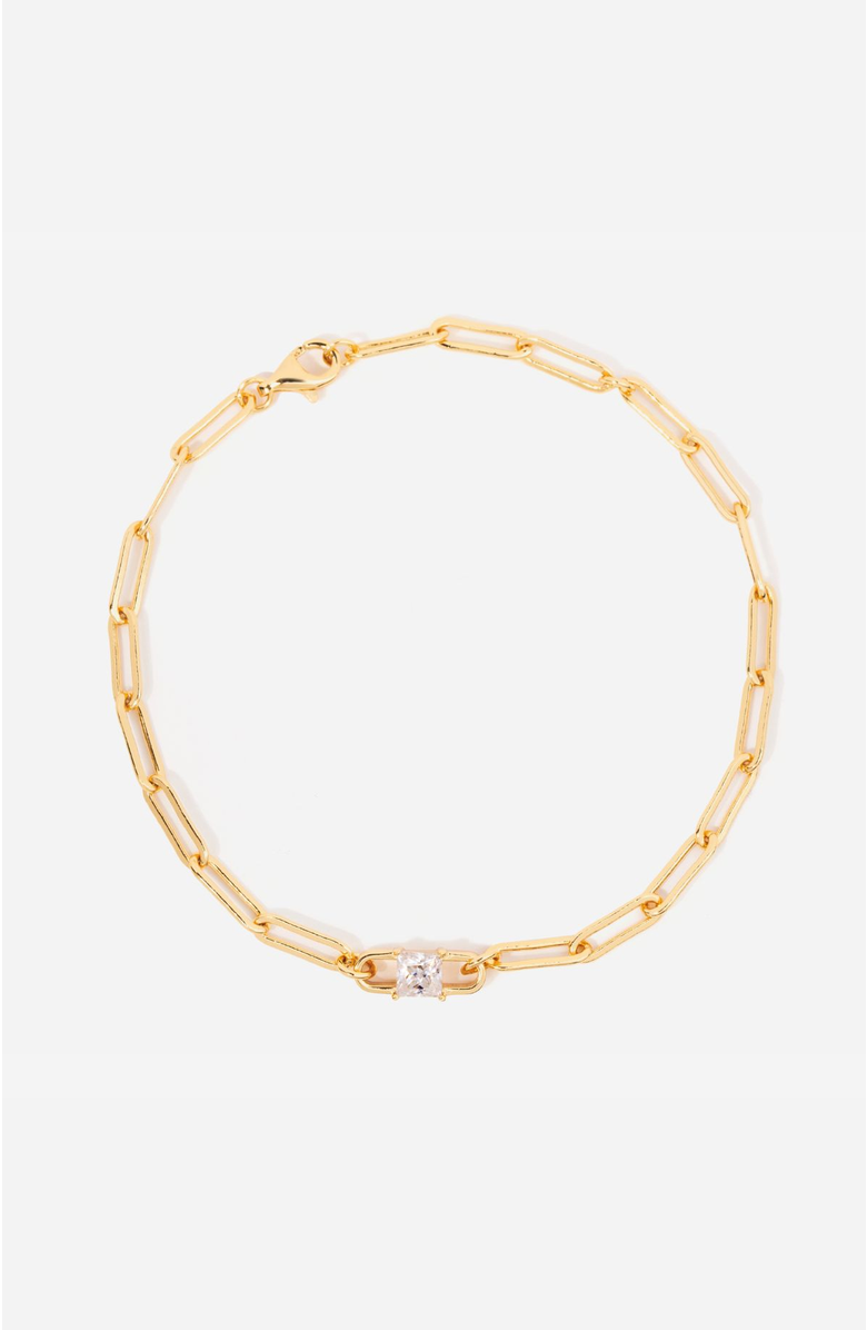 Little Sky Stone Birthstone Paperclip Chain Bracelet, Main, color, Moissanite