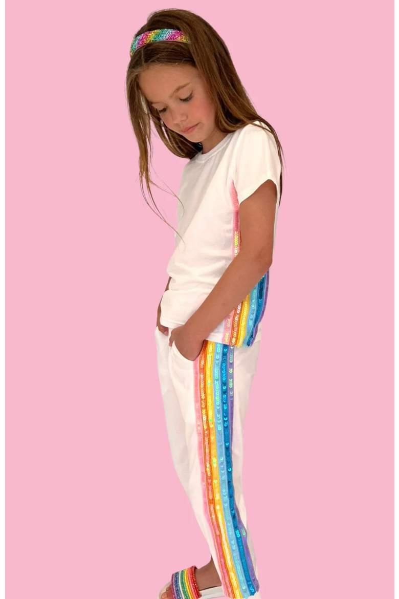 Rainbow Sequin Jogger Set, Alternate, color, White