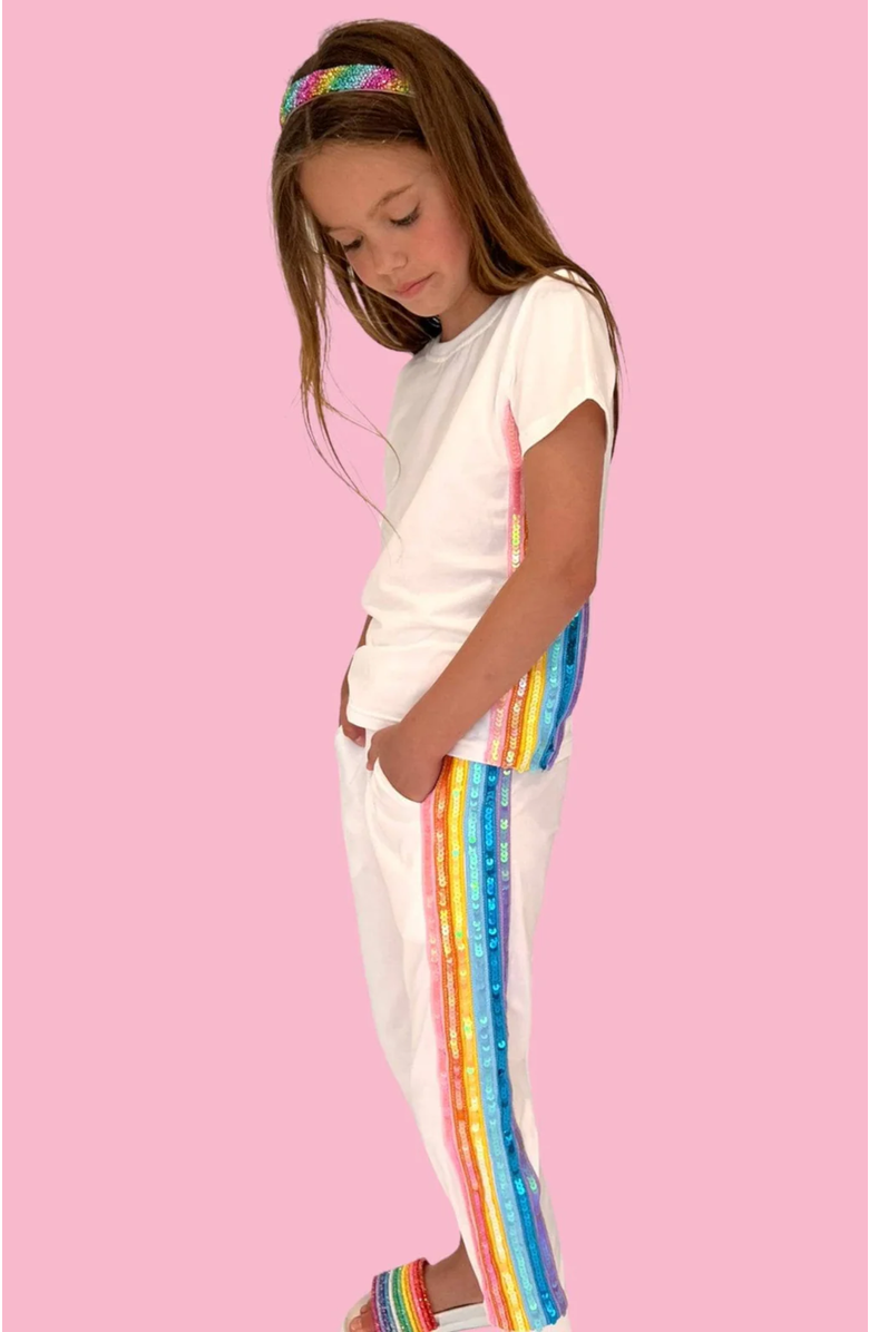 Lola + The Boys Rainbow Sequin Jogger Set, Alternate, color, White