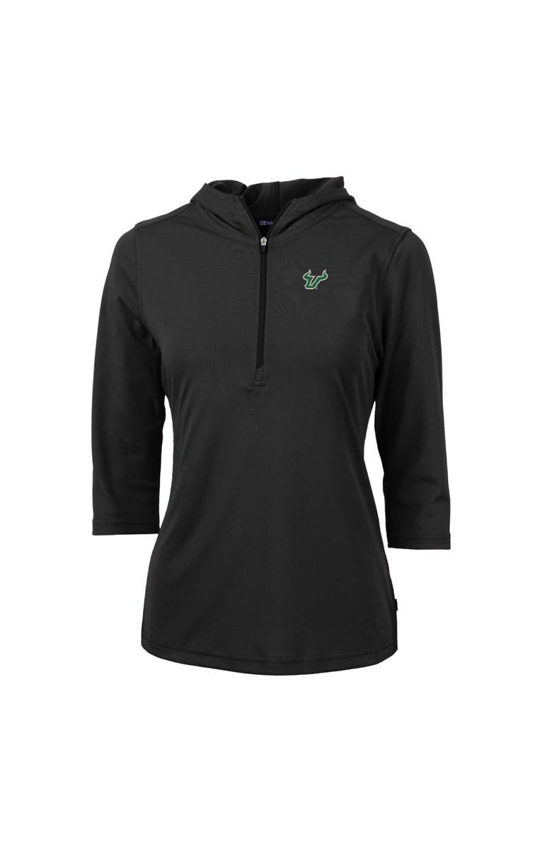 Cutter & Buck Women's Cutter & Buck Black South Florida Bulls Virtue Eco Pique Half-Zip 3/4 Sleeve Pullover Hoodie, Main, color, 
