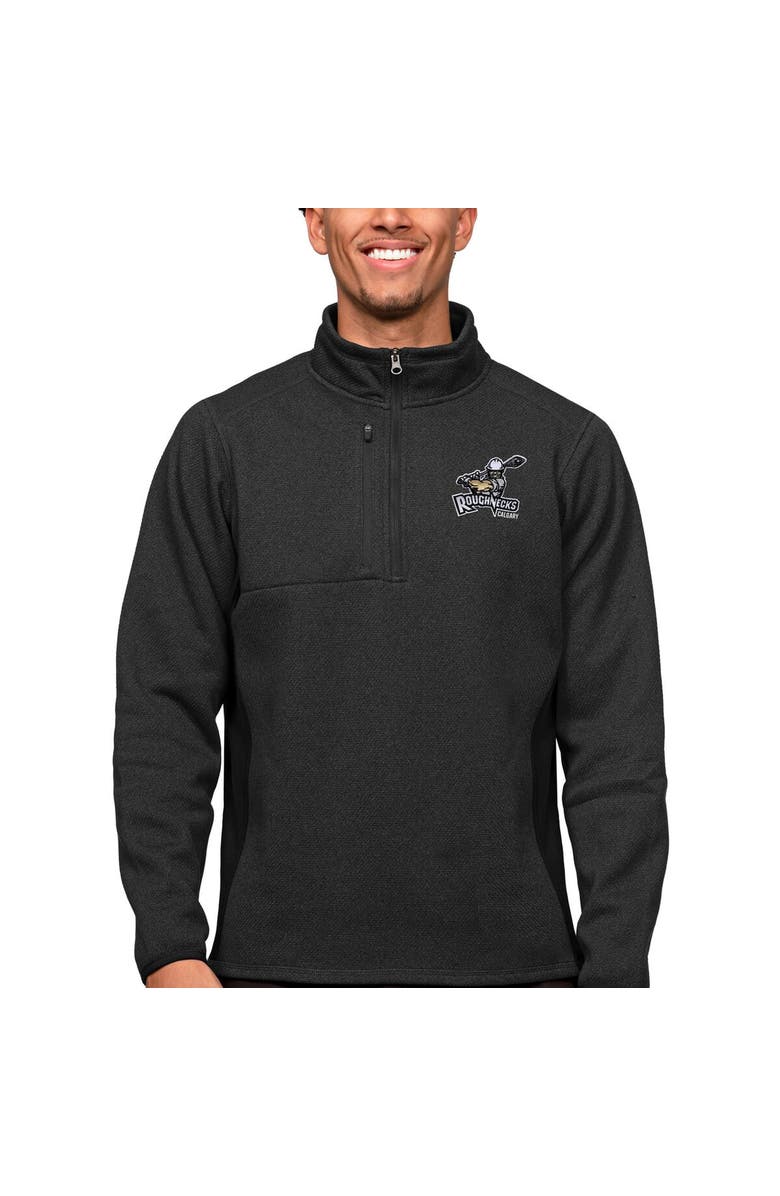 ANTIGUA Men's Antigua Heather Black Calgary Roughnecks Course Quarter-Zip Pullover Top, Main, color, 