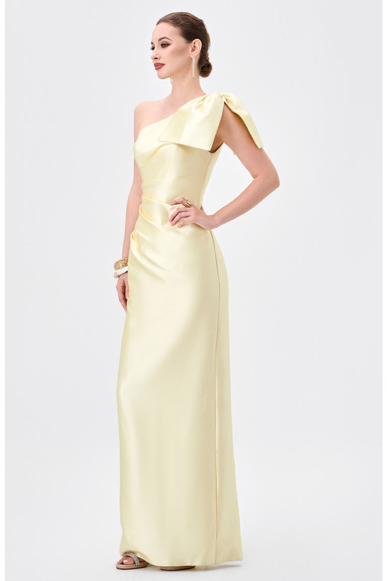 Aramy One Shoulder Bow Gown, Alternate, color, YELLOW