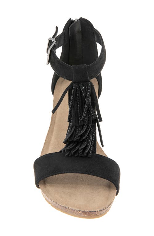 Reaction Kenneth Cole Glytoni Fringe T-strap Sandal In Black Micro