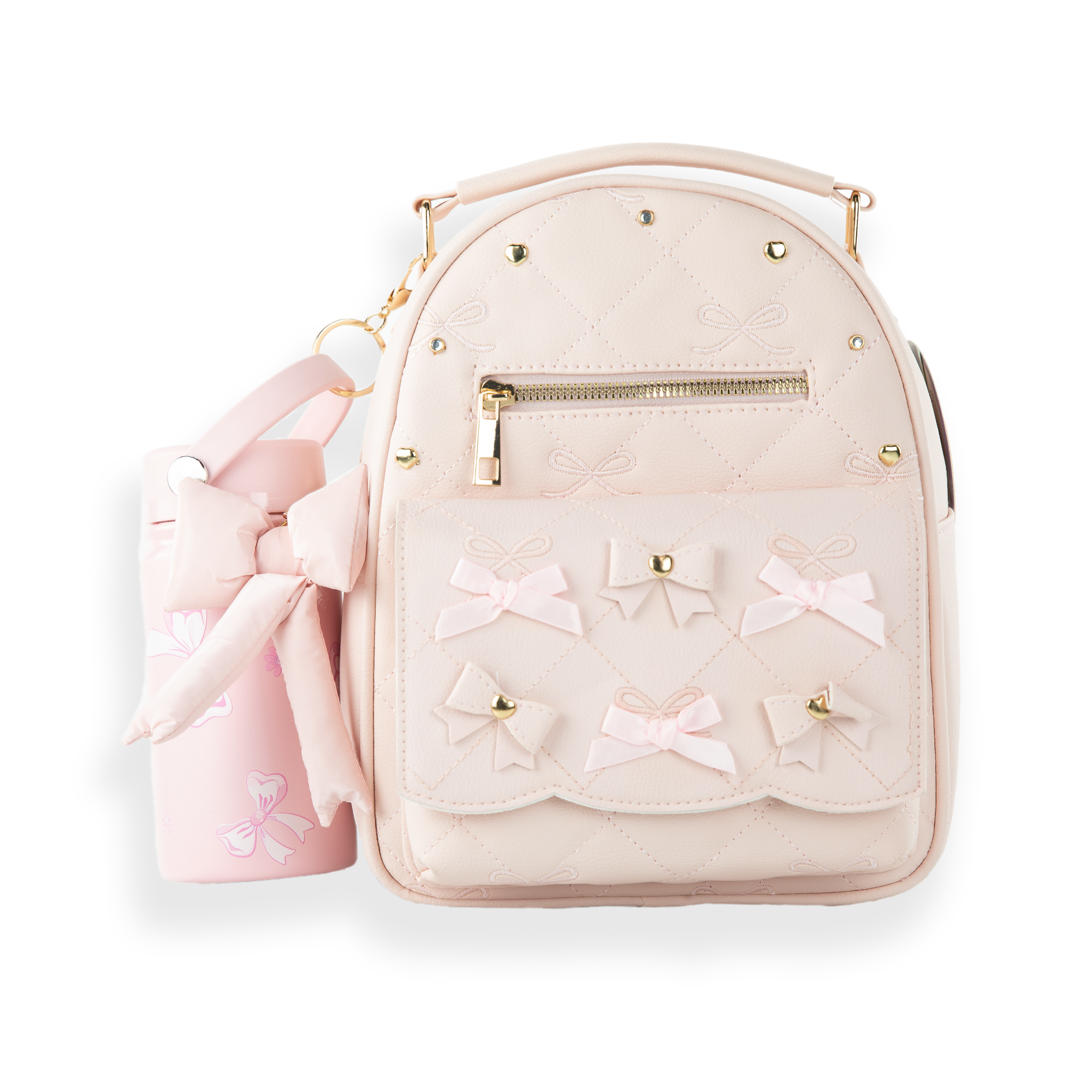 Quilted Bow Mini Backpack Set, Main, color, Blush/ Bow Party