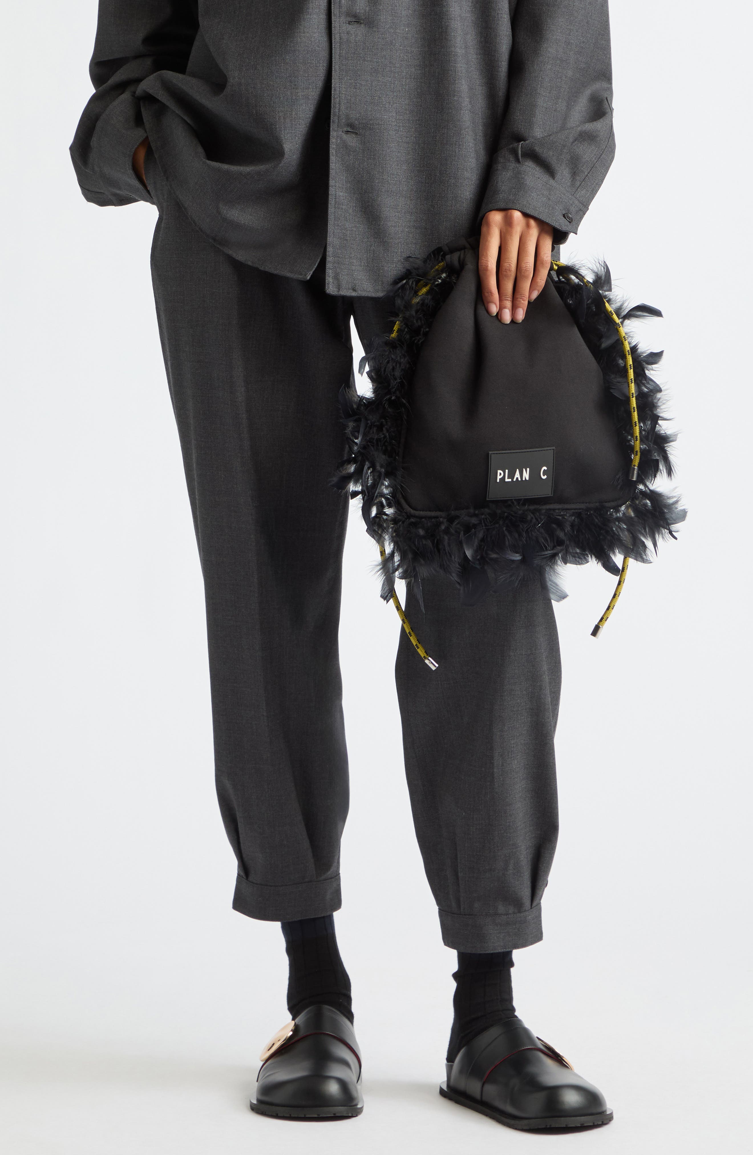 Feather Bucket Bag, Alternate, color, BLACK