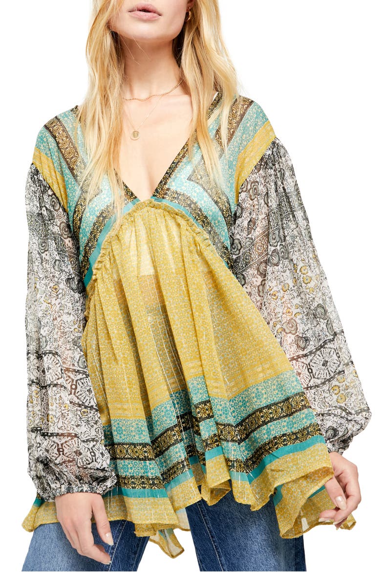 Aliya Long Sleeve Print Tunic, Main, color, TOBACCO FLOWER