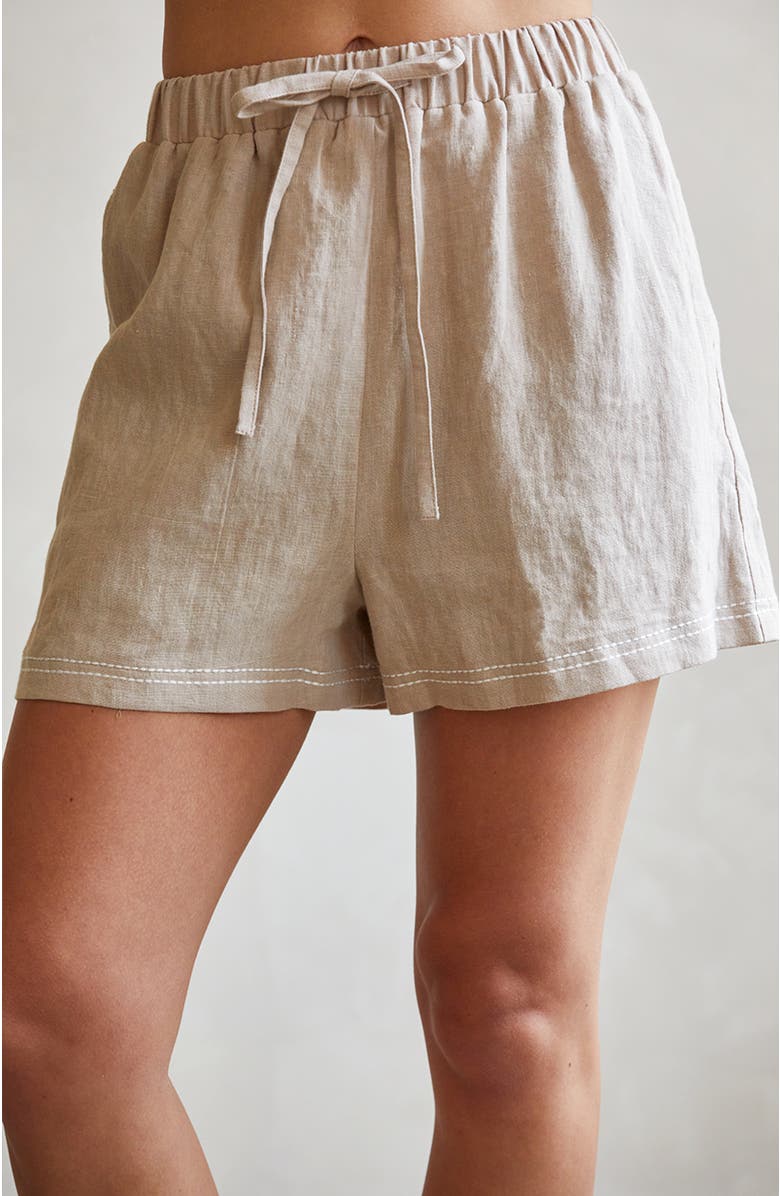 CRESCENT Contrast Stitch Linen Shorts, Main, color, Oatmeal/White