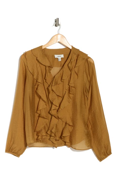 Ruffle V-Neck Long Sleeve Top