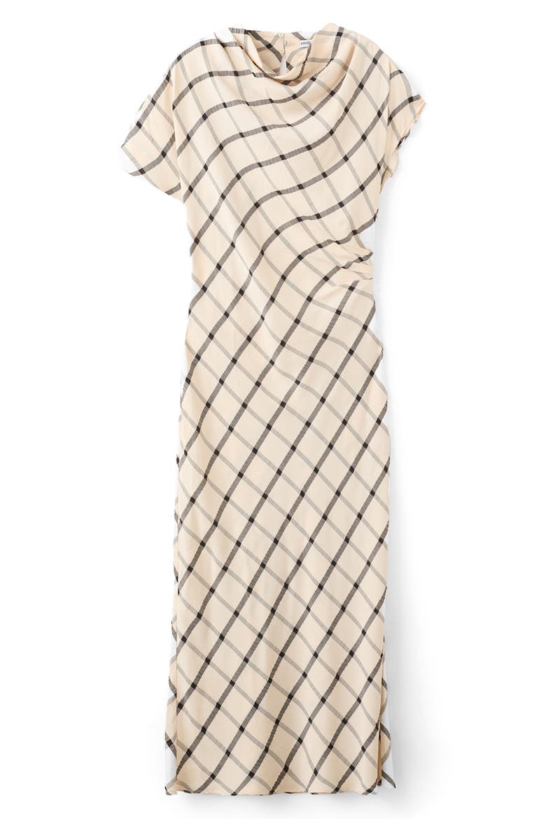 Windowpane Check Asymmetric Dress, Main, color, ECRU