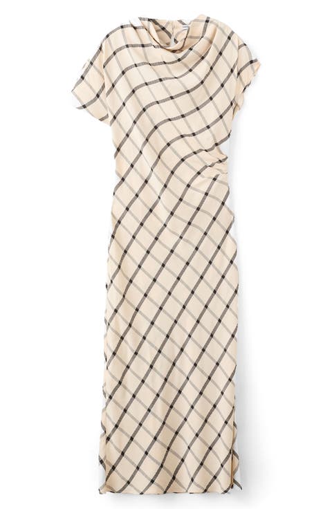 Windowpane Check Asymmetric Dress
