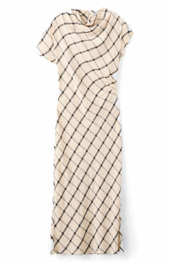 Windowpane Check Asymmetric Dress