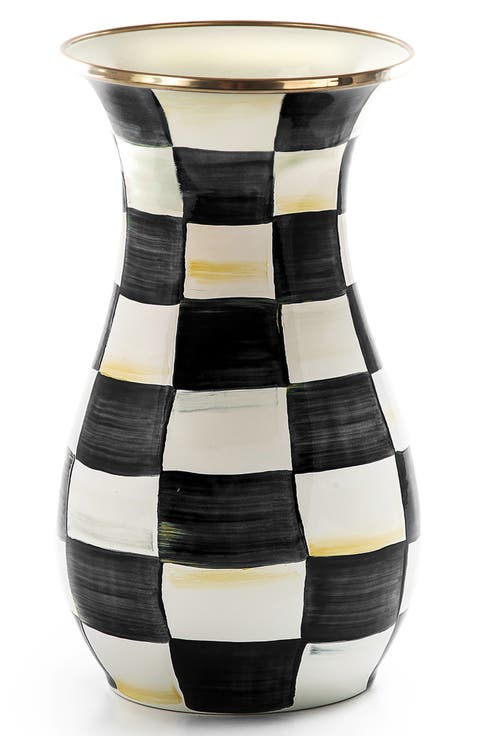 Courtly Check Enameled Steel Tall Vase