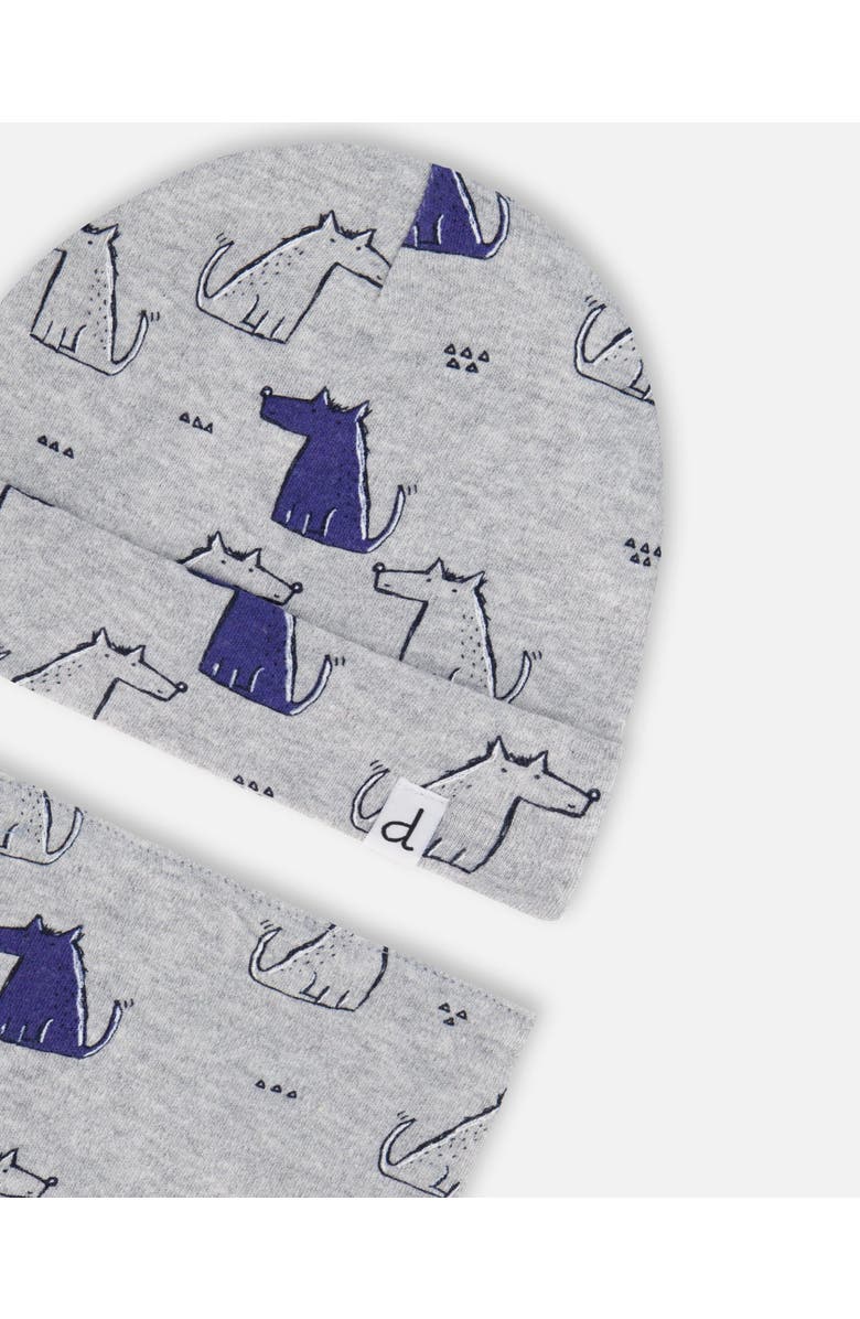 Deux par Deux Baby Boy's Organic Cotton Hat And Bib Set Grey Mix Printed Dogs, Alternate, color, 