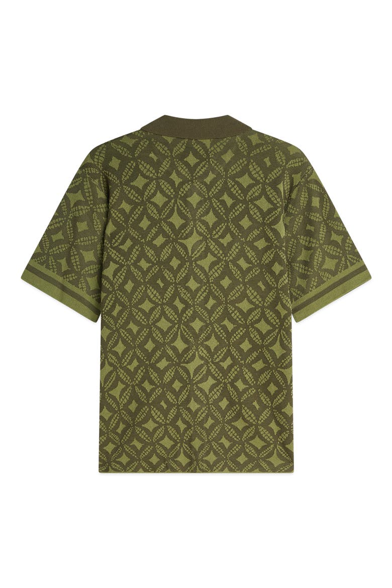 Knit Short Sleeve Button-Up Shirt, Alternate, color, TILES FLOWER OLIVE NIGHT
