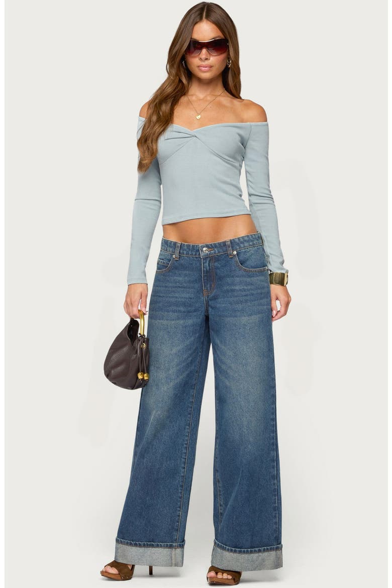 Asli Off-the-Shoulder Twisted Knit Top, Alternate, color, LIGHT-BLUE