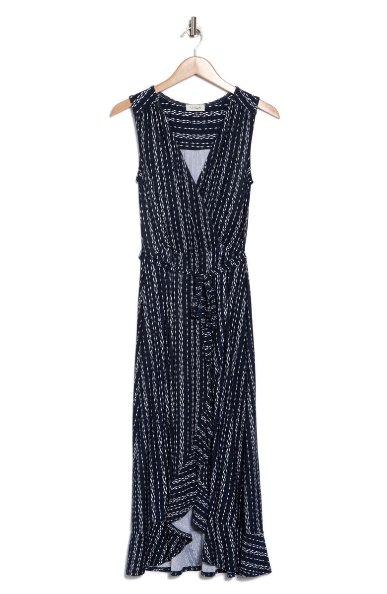 Loveappella Stripe Sleeveless Faux Wrap Dress, Alternate, color, 