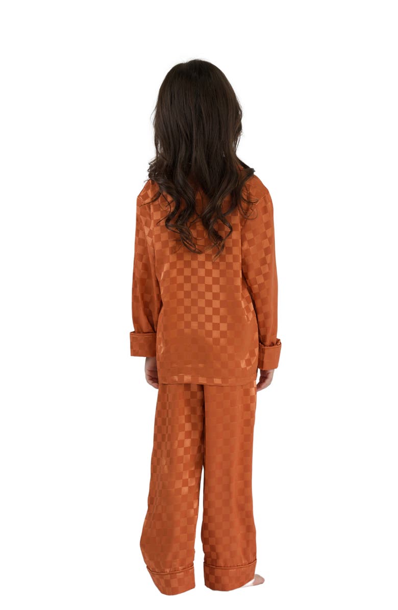 Mia Belle Girls Girls  Pumpkin Spice Checkered Silk Pajamas, Alternate, color, Orange