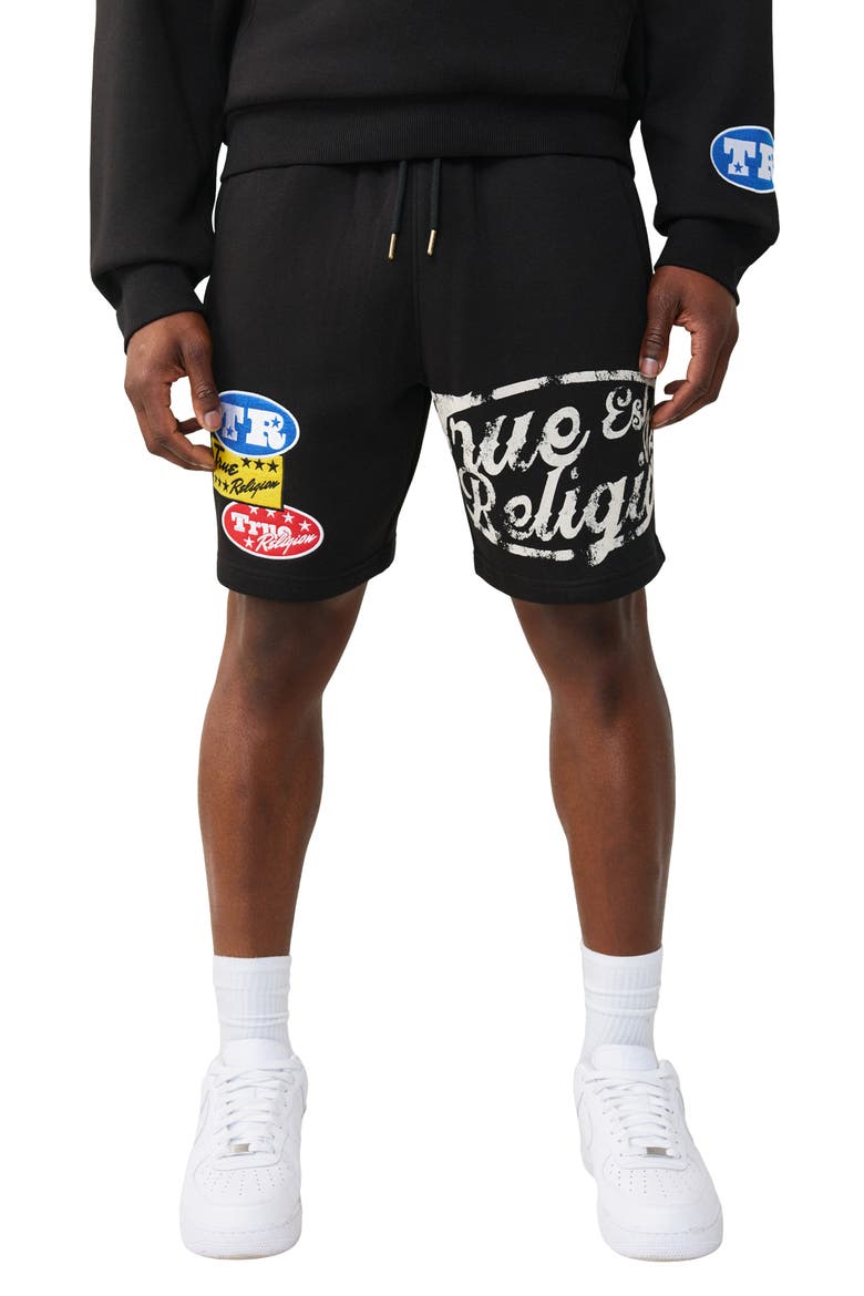 Logo Patch Cotton Blend Sweat Shorts, Main, color, JET BLACK