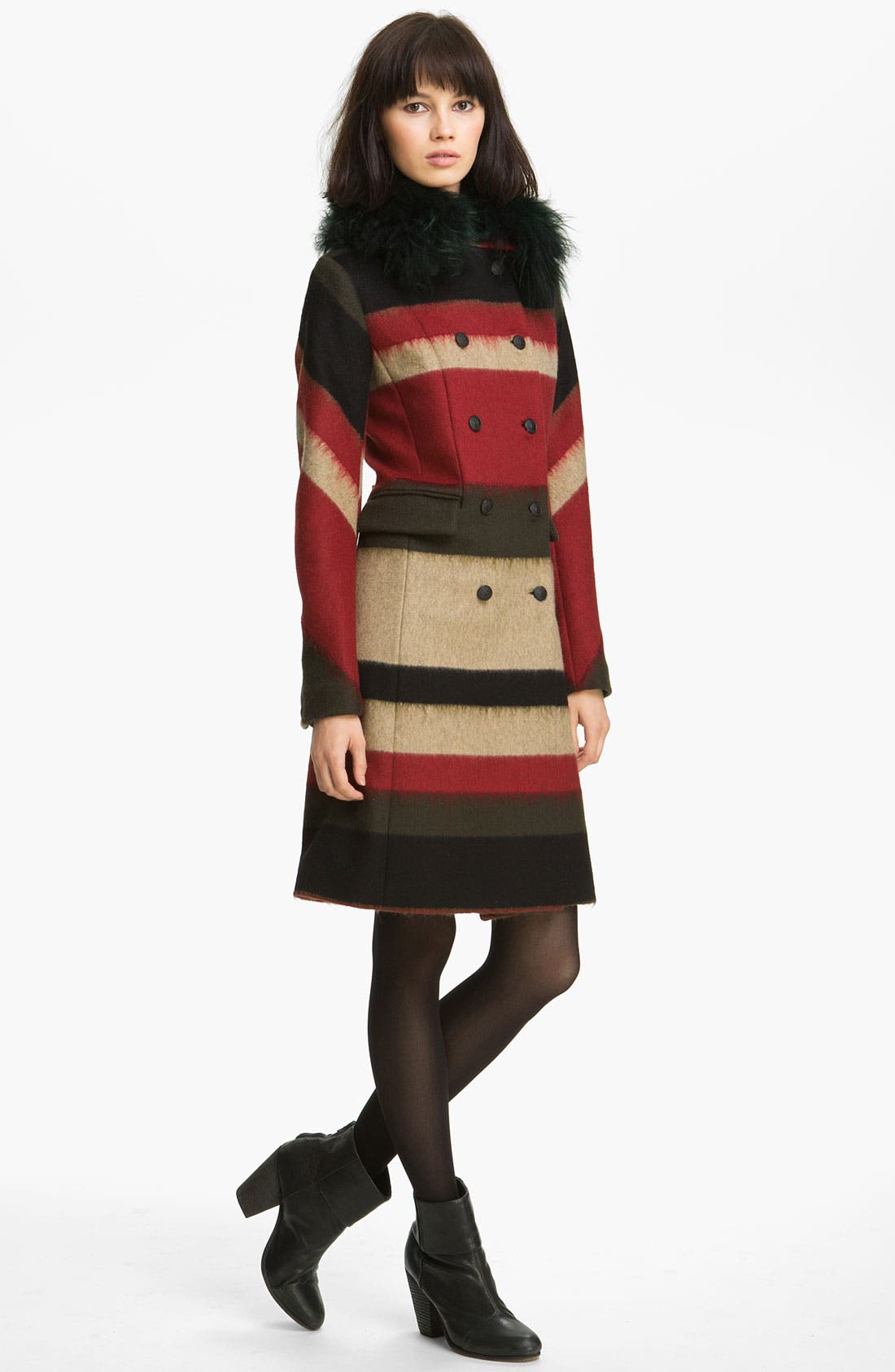 rag & bone 'Winsor' Stripe Coat with Removable Shearling Collar (Women ...