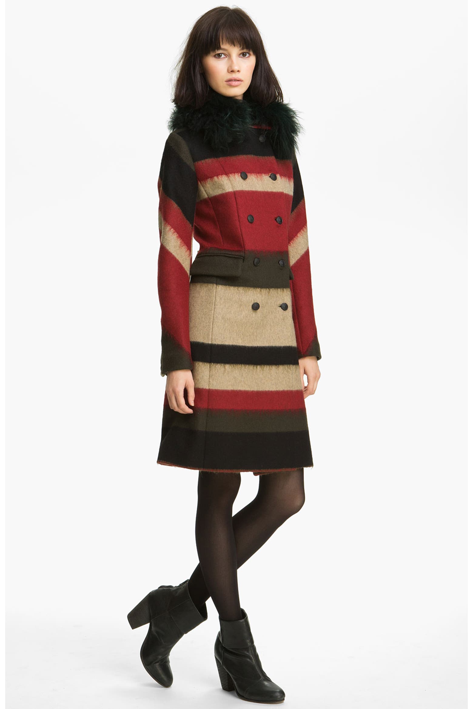 Double Frame Rag rag & bone 'Winsor' Stripe Coat with Removable Shearling Collar (Women ...