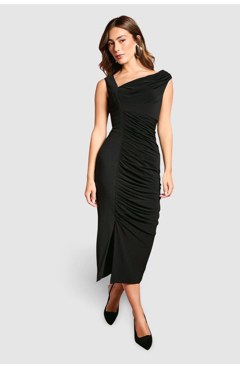 Coast Strappy Mix Fabric Pencil Midi Dress, Main, color, Black