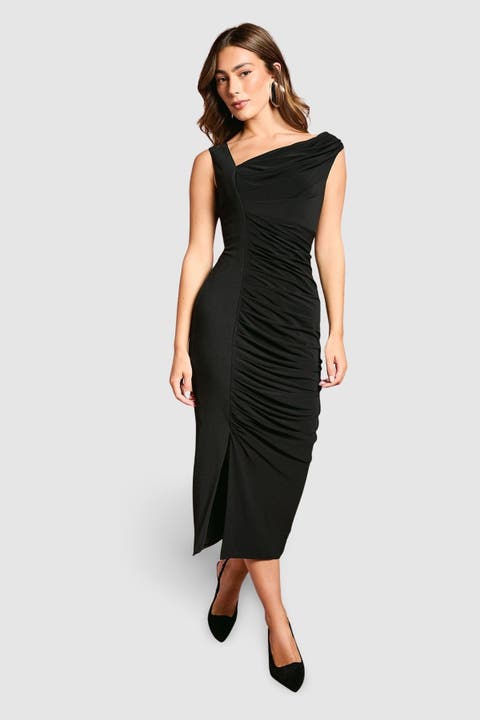 Strappy Mix Fabric Pencil Midi Dress