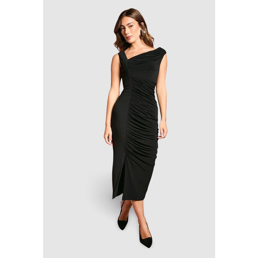 Coast Strappy Mix Fabric Pencil Midi Dress In Black