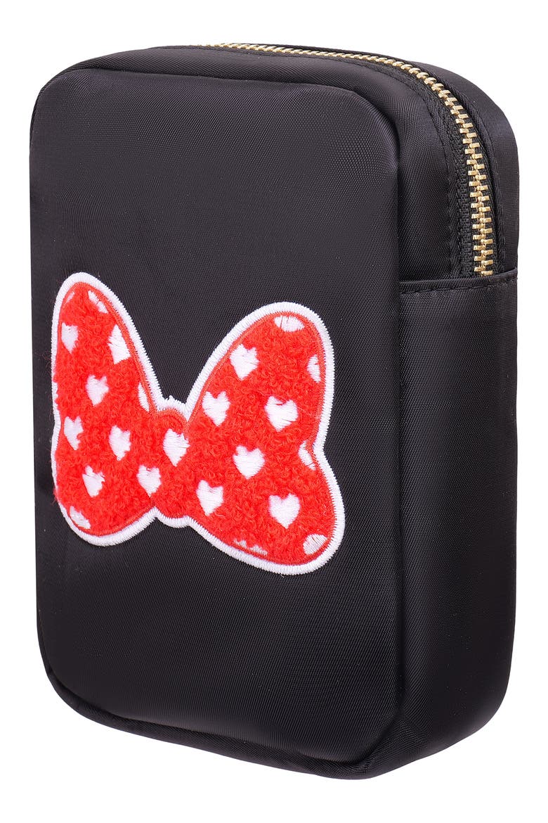 Mini Heart Bow Cosmetics Bag, Alternate, color, BLACK/RED
