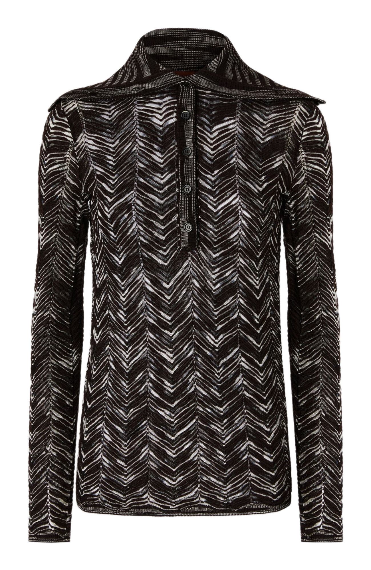 High-neck Buttoned Sweater With Chevron Pattern - image 2