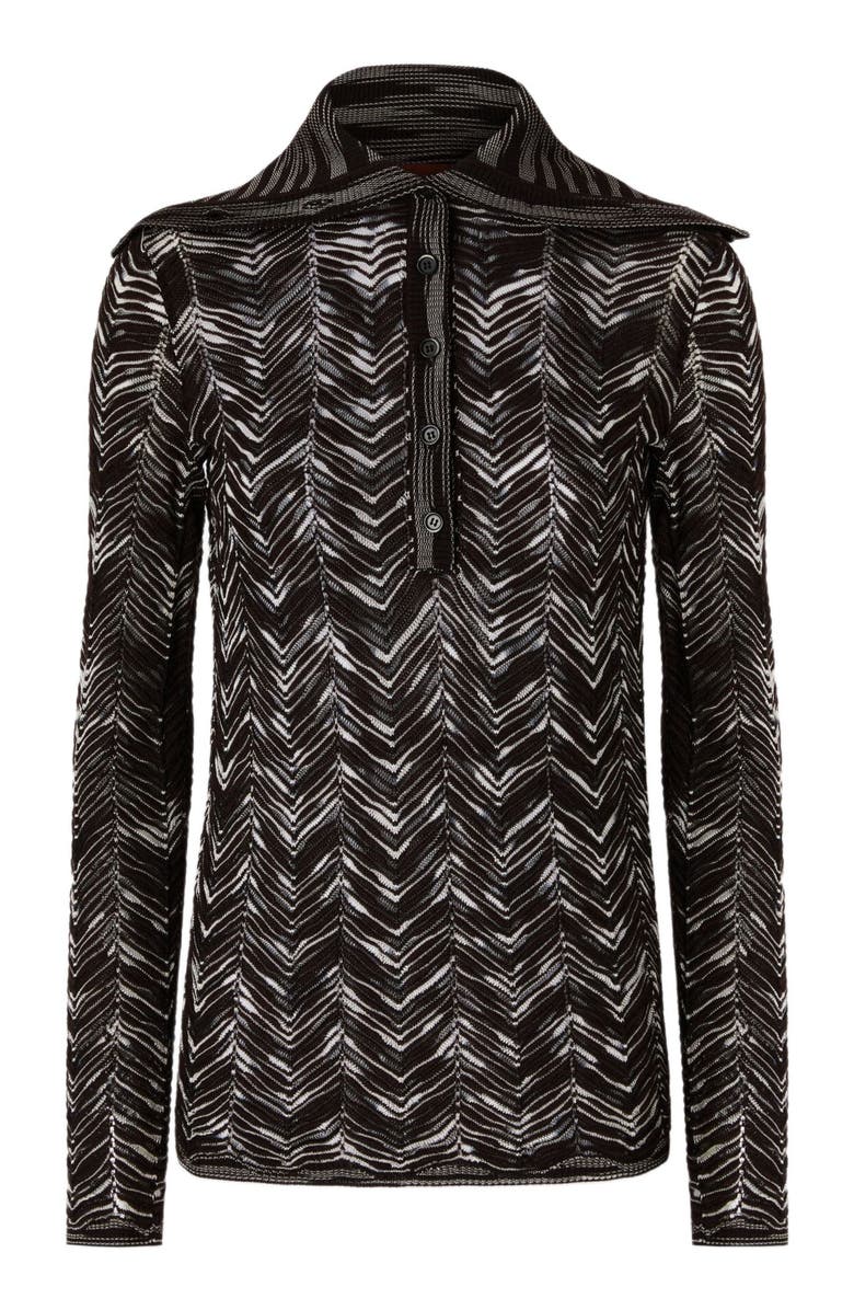 Missoni High-neck Buttoned Sweater With Chevron Pattern, Alternate, color, Brown