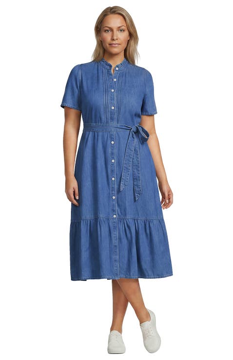 Light Weight Denim Tiered Midi Dress