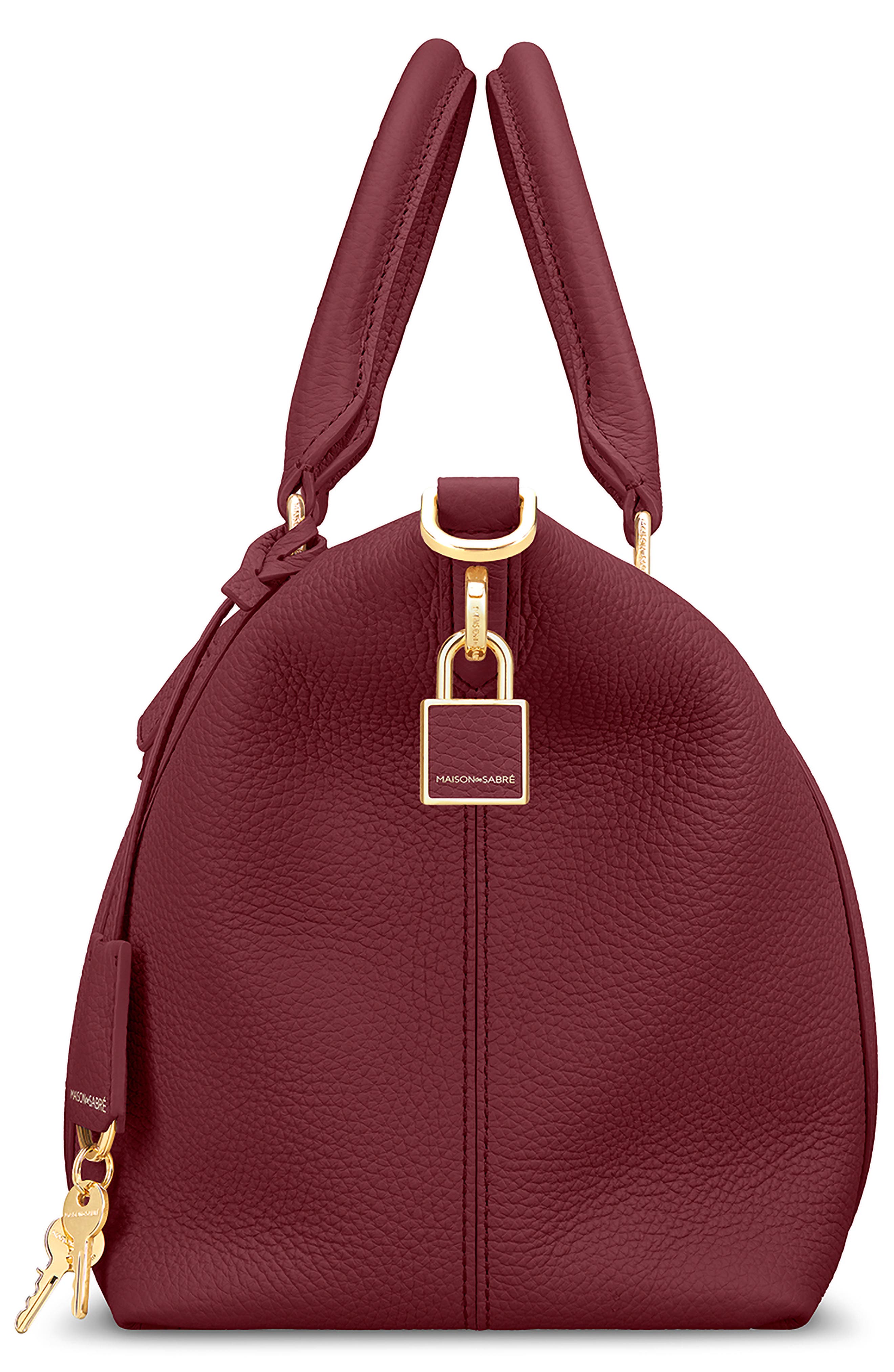 Small Leather Weekender, Alternate, color, Plum Red