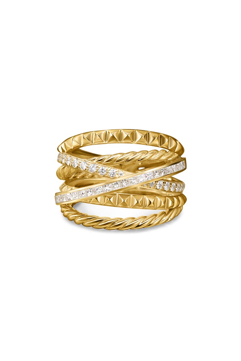 Crossover Trio Six-Row Ring in 18K Yellow Gold with Diamonds, 17.5mm, Main, color, 18K GOLD