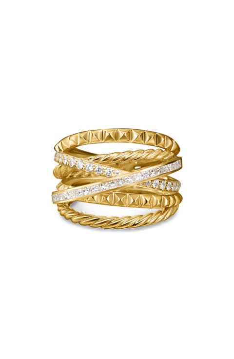 Crossover Trio Six-Row Ring in 18K Yellow Gold with Diamonds, 17.5mm