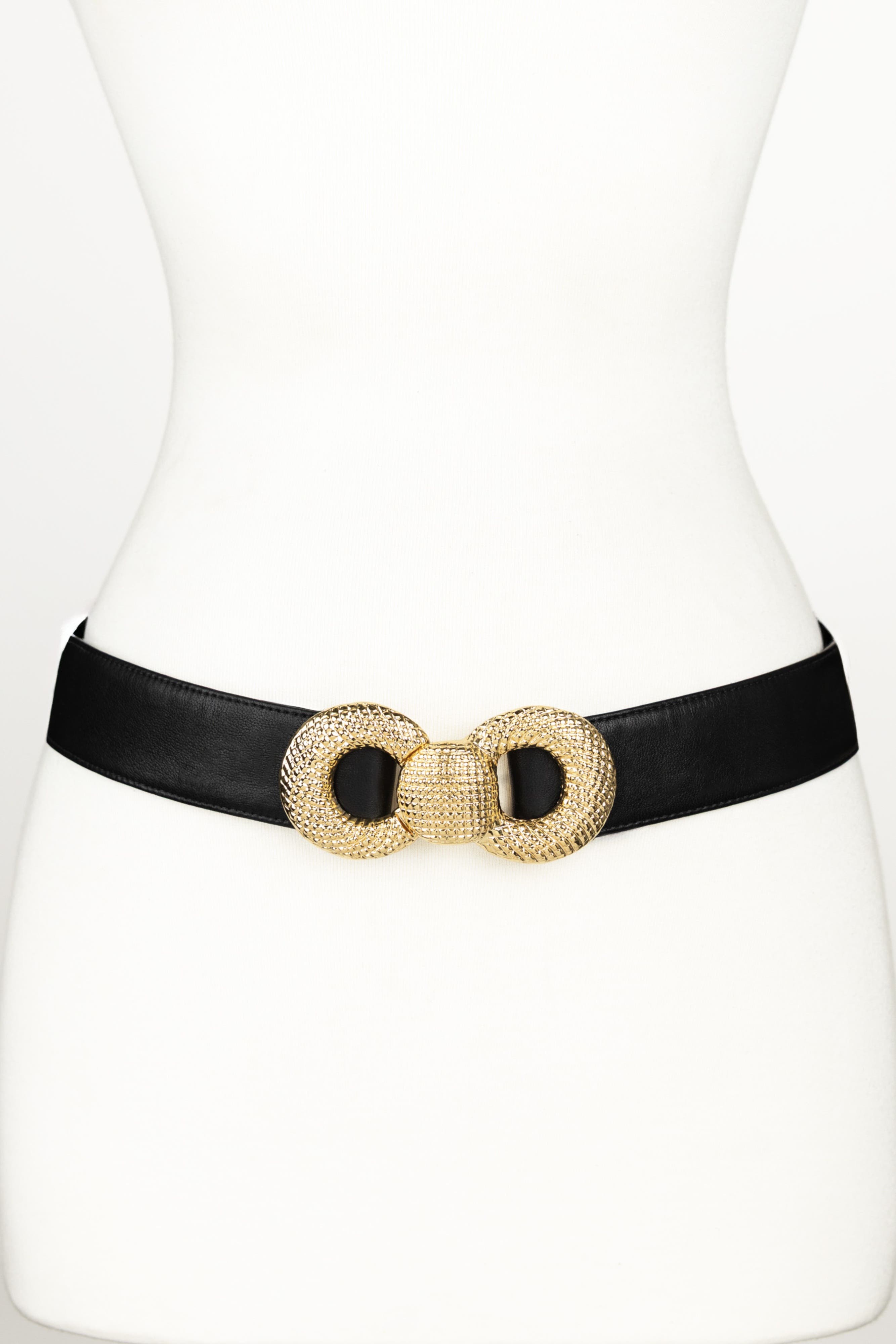 Raina Belts Bow Textured Buckle Leather Belt In Black