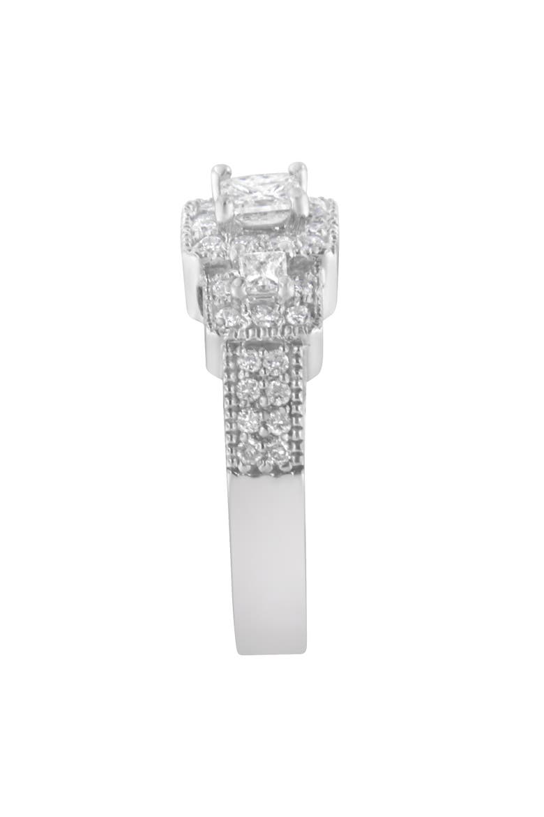 14K White Gold Round and Princess-Cut Diamond Three Stone Ring, Alternate, color, White Gold