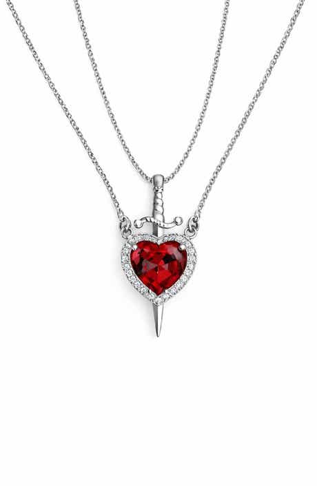 REBL Set of 2 Heart & Dagger Crystal Pendant Necklaces