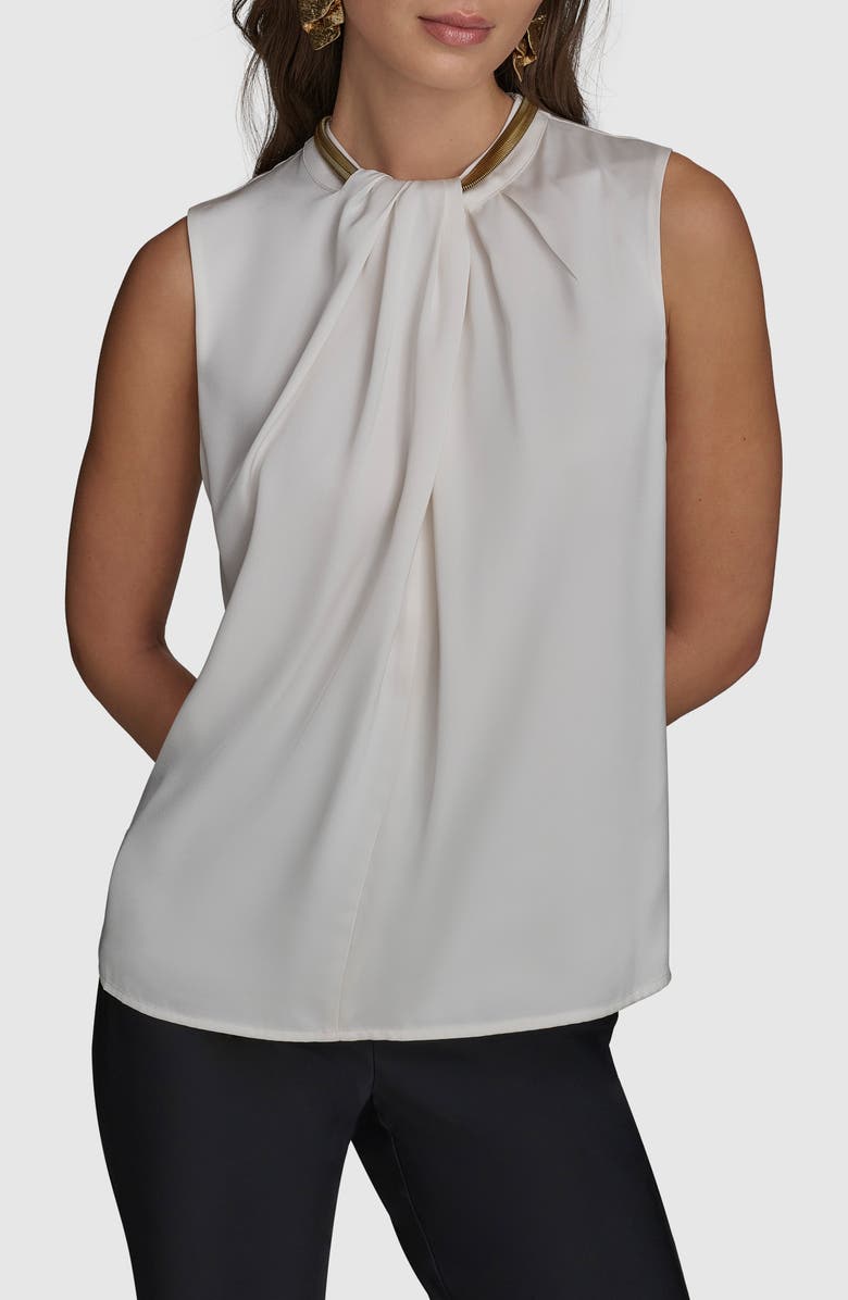 Donna Karan New York Hardware Accent Sleeveless Twist Neck Top, Main, color, 