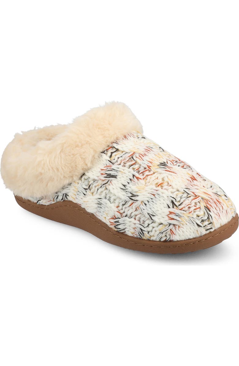 Journee Collection Adiah Faux Fur Trim Slipper, Main, color, Beige