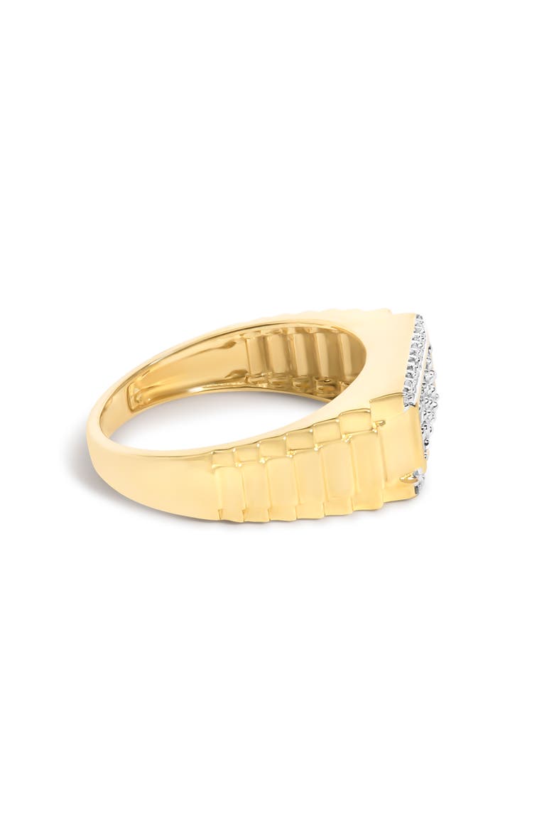 Men's 14K Yellow Gold Plated Sterling Silver Natural 1/2 Cttw Diamond Rectangular Halo Band Ring, Alternate, color, Yellow Gold over Silver