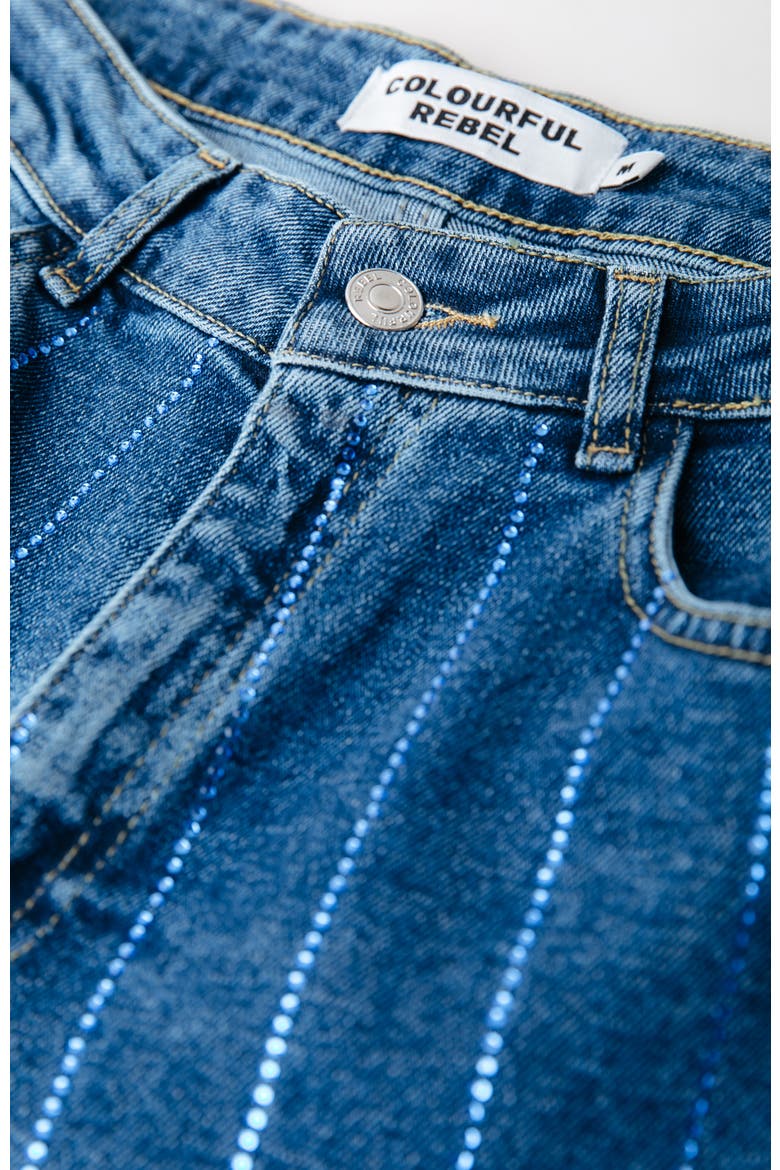 Gaias Rhinestones High Rise Wide Leg Denim Pants, Alternate, color, Dark Blue