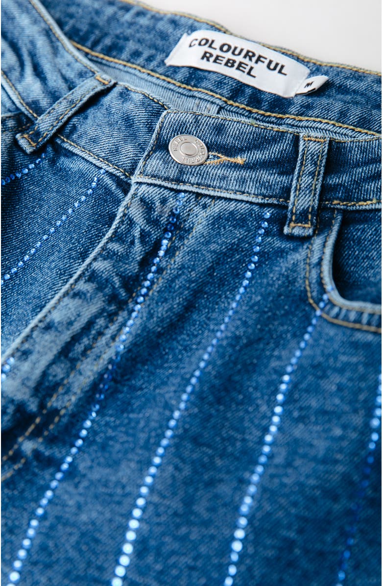 Colourful Rebel Gaias Rhinestones High Rise Wide Leg Denim Pants, Alternate, color, Dark Blue Denim