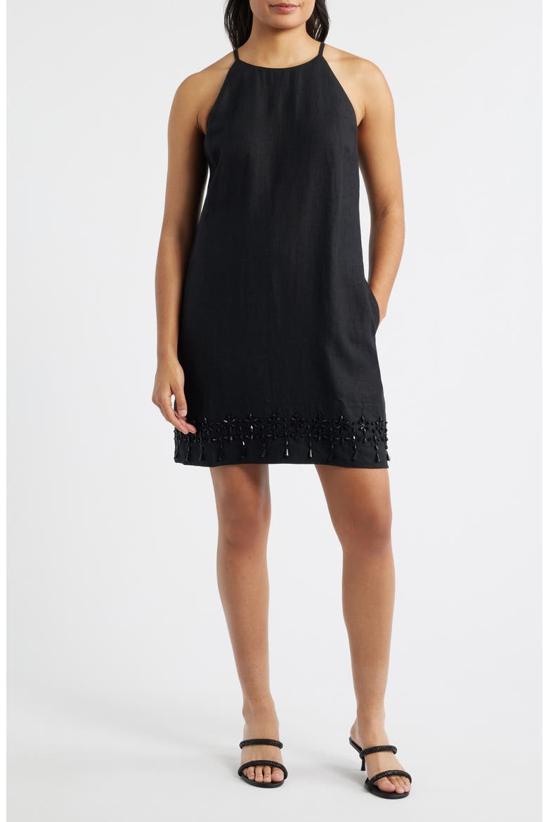Two Palms Beaded Sleeveless Dress, Main, color, BLACK